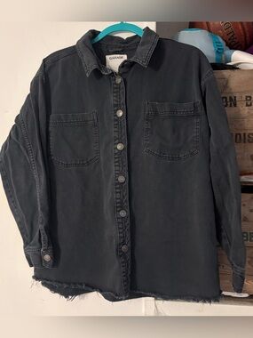 Garage Oversized Black Denim Button-Front Jean Jacket Shacket Size Small